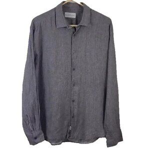 Men's 100% Linen Coastaoro Long Sleeve Button Front Gray Shirt Size Large